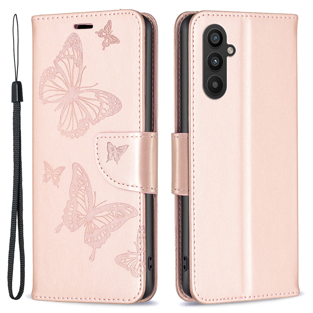 Til Samsung Galaxy A25 5G Butterfly Imprinted Flip Phone Case Anti-Dust Stand Wallet Læder Telefoncover med rem Til Samsung Galaxy A25 5G Butterfly Imprinted Flip Phone Case Anti-Dust Stand Wallet Læder Telefoncover med rem